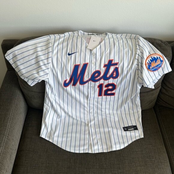Nike New York Mets Francisco Lindor #12 Pinstripe with Patch Jersey Men’s Sz: XL - Picture 1 of 7